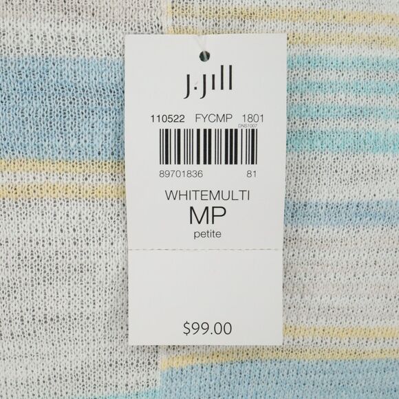 J Jill Sweater Petites MP PM White Blue Stripe Cardigan Cotton Open Front New - Picture 5 of 16